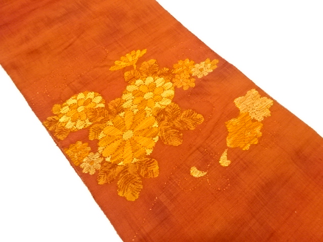 手織り紬　菊模様織り出し　名古屋帯